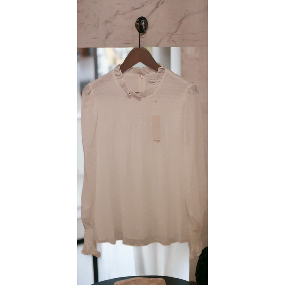 (60% OFF) NWT Rebecca Taylor Women's Clip Dot Silk Blouse Snow Color L MSRP $325 - Picture 6 of 9